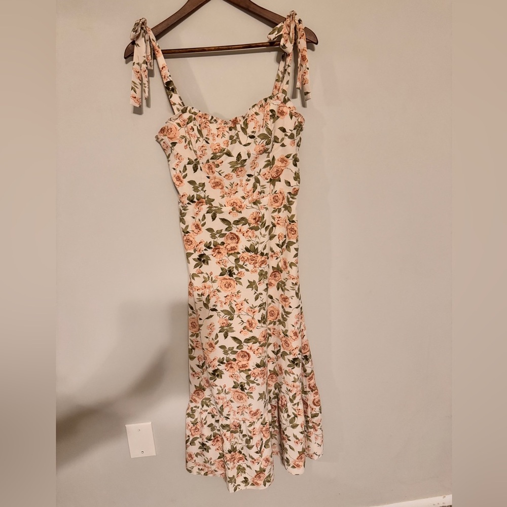 Chic Floral Midi Dress with Tie Straps